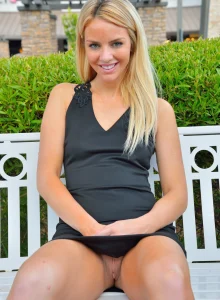 Exciting blonde Katie wearing sexy sports tight underwear outdoor